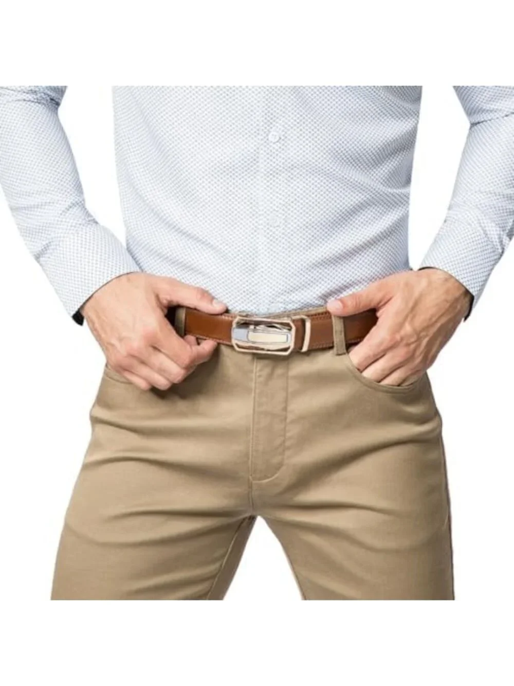Adjustable Men's Leather Ratchet Belt Set - 2 Pack, Perfect for Dress & Casual